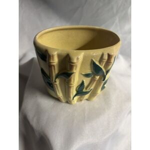 Vintage Royal Copley Bamboo Planter Pot Vase Yellow Green Oval Ceramic MCM Tiki